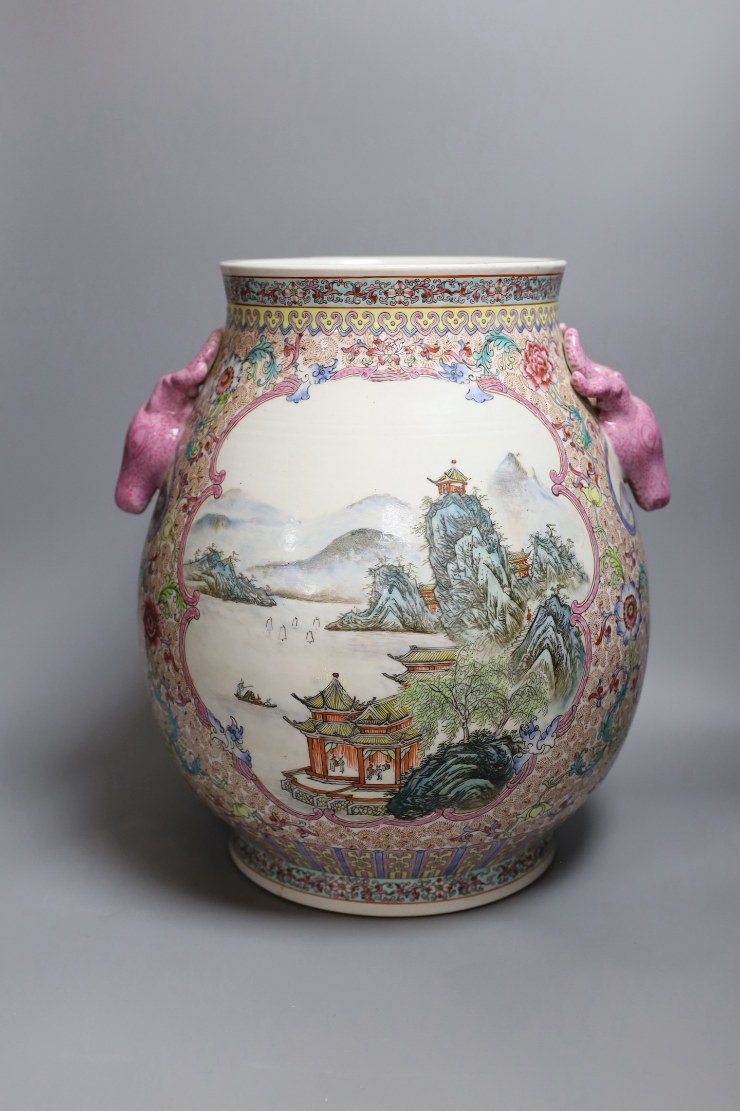 An early 20th century Chinese famille rose vase, 36cm